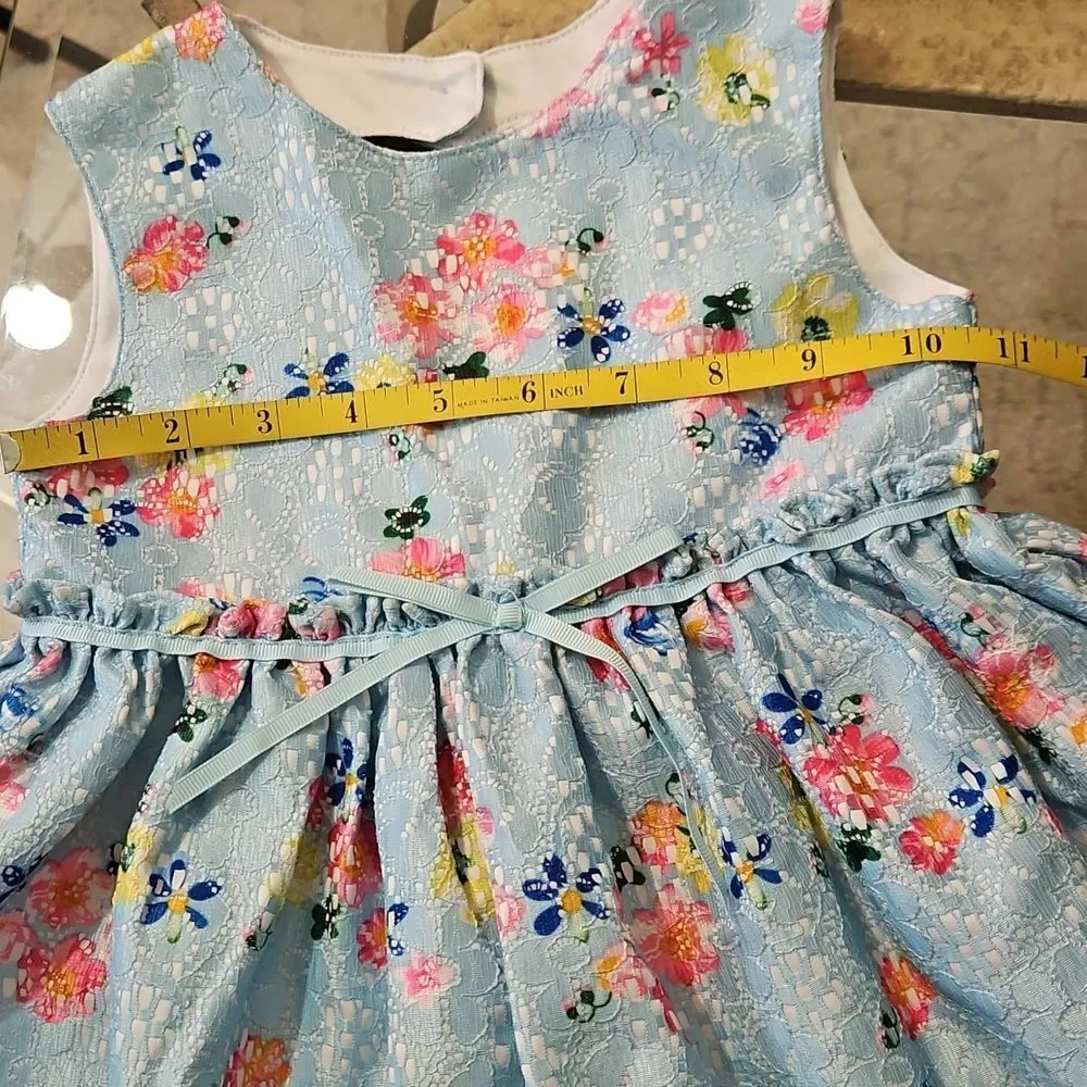 Blueberi Boulevard Blue Floral Lace Dress - Ribbon Bow - Size 3T - Back Cutout